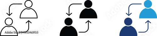 User exchange icon showing personnel interaction and team collaboration. Professional illustration for human resources management, employee replacement, and business partnership networking.