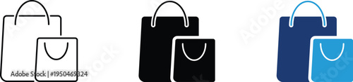 Retail shopping icon showing paper bags and consumer commercial purchase. Professional illustration for e-commerce storefronts, boutique fashion branding, and grocery delivery services.