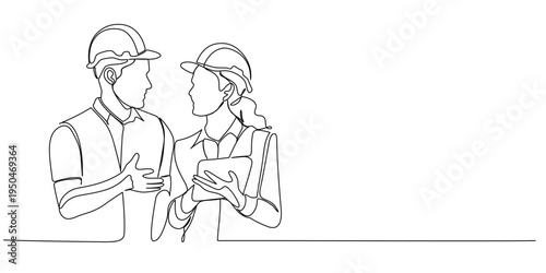 Building Construction worker line art style vector illustration