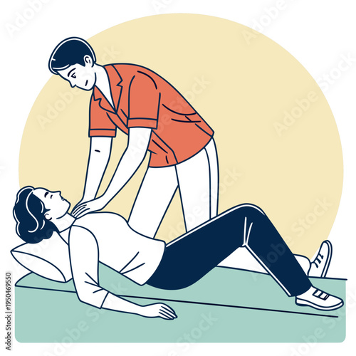 A physical therapist providing a neck massage to a patient lying on a treatment table