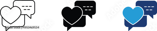 Heart chat icon showing social communication and digital feedback interaction. Professional illustration for social media appreciation, customer satisfaction ratings, and romantic messaging.