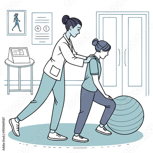 A physical therapist assisting a patient with exercise in a modern clinic