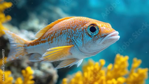 A close-up view of a fish swimming in its aquarium habitat