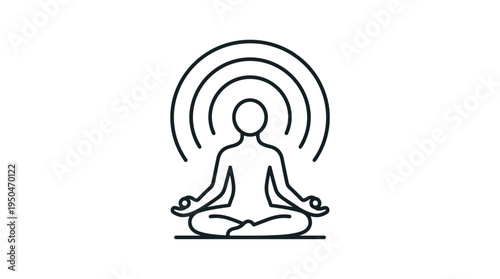 Person meditating in lotus position with radiating waves around  