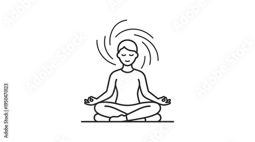 Line art of person meditating with energy swirl around head  