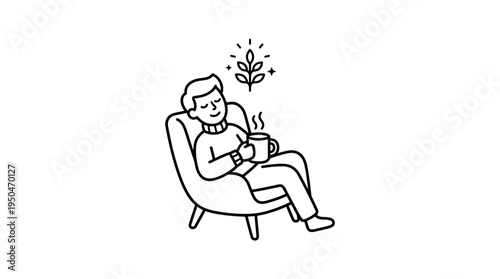 Relaxed man enjoying a hot beverage while sitting in a cozy chair  