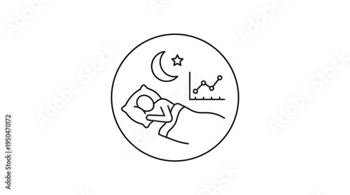 Person sleeping under stars with graph in minimalist style  
