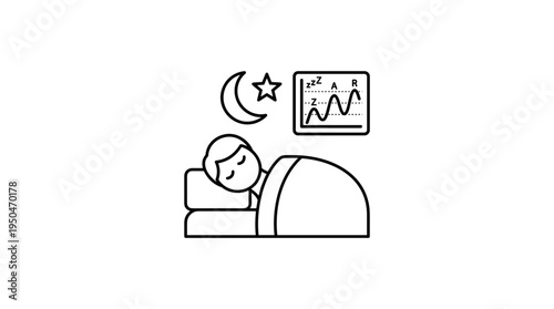 Sleeping man with graph and moon icon in minimal style  