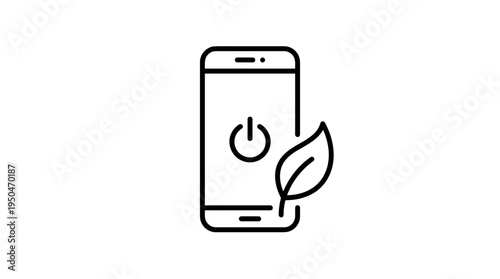 Smartphone with power button and leaf symbolizing eco-friendliness  