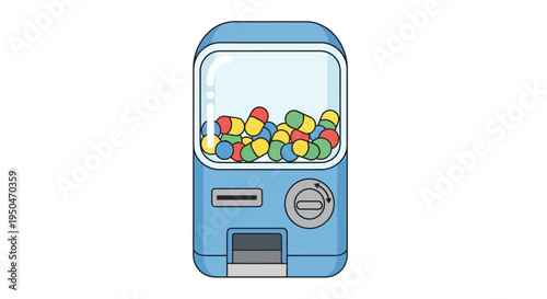 Blue Gumball Machine Filled with Colorful Capsules, Vending Machine Concept