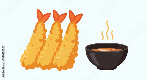 Crispy Shrimp Tempura with Savory Dipping Sauce Bowl - Japanese Cuisine