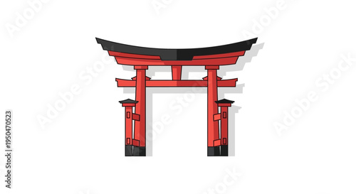 Japanese Torii Gate - Red Traditional Shrine Entrance, Minimalist Vector Art
