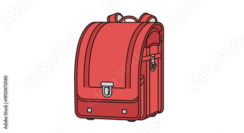 Red Japanese Randoseru School Backpack, Traditional Children's School Bag