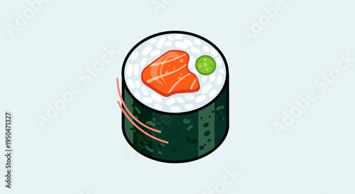 Isometric Sushi Roll with Salmon and Avocado