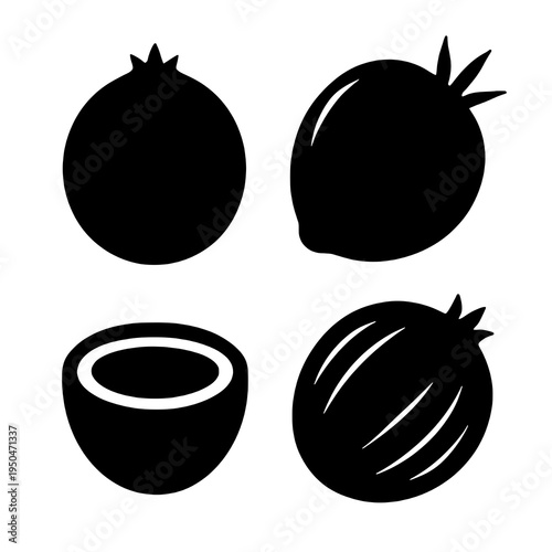 coconut icon. silhouette of coconut icon set.
vector illustration of coconut icon set.