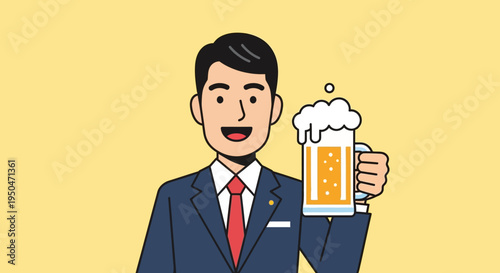 Man in Suit Holding Beer Mug, Celebrating Success, Business Drinks