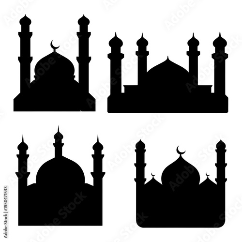 mosque silhouette icon set