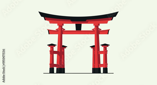 Red Torii Gate, Traditional Japanese Shrine Entrance, Minimalist Vector Illustration