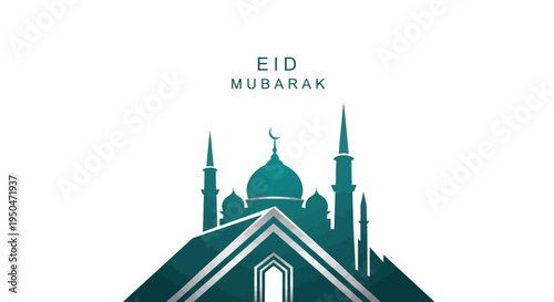 Eid Mubarak festive greeting card with mosque silhouette