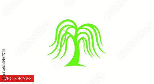Green weeping willow tree icon, simple vector illustration
