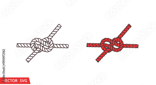 Two Rope Knots, Black and White and Red, Isolated on White Background