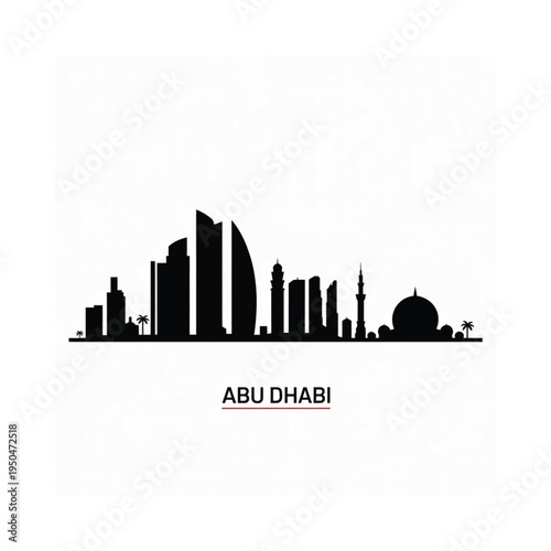 A striking black silhouette of abu dhabi s skyline against a white background