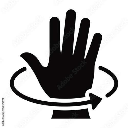 Vector of a hand with a rotating arrow indicating movement or gesture