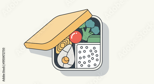 Healthy Bento Box Lunch with Avocado, Egg, Broccoli, Tomato, and Rice