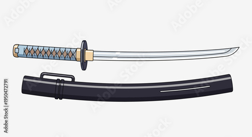 Japanese Katana Sword and Scabbard Isolated on White Background