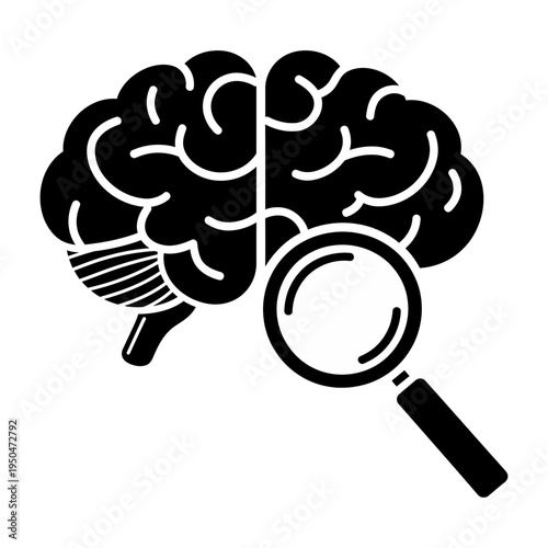 Vector of a brain being inspected with a magnifying glass