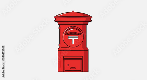 Red Japanese Post Box Isolated on White Background, Traditional Mailbox