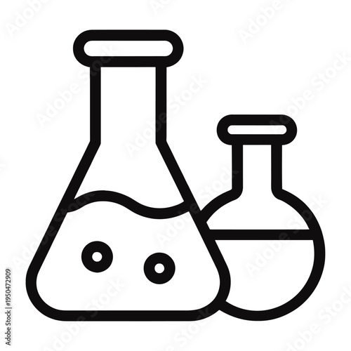 Vector featuring an erlenmeyer flask and round-bottom flask used in chemistry experiments.