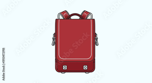 Red School Backpack, Japanese Randoseru, Traditional Japanese School Bag, Isolated