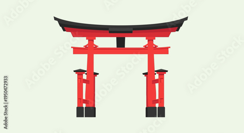 Red Torii Gate, Traditional Japanese Shrine Entrance, Minimalist Design