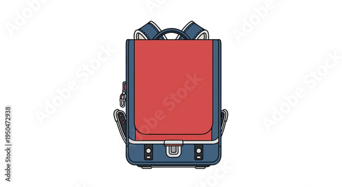 Retro Red and Blue School Backpack, Classic Satchel Style, Isolated on White