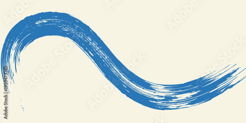 Grunge grainy blue brush stroke with spray texture. Hand drawn distress damaged vintage banner with zigzag bold line. Rough thick brush stroke texture.