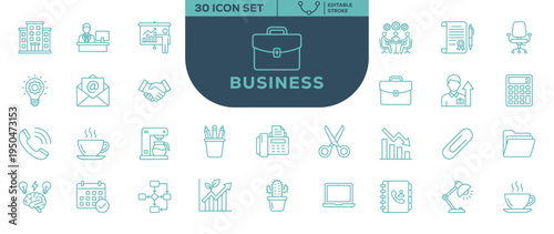 
Business 30 Icon Set Editable Stroke Outline Vector Icons Collection for Corporate Office Finance and Professional Design