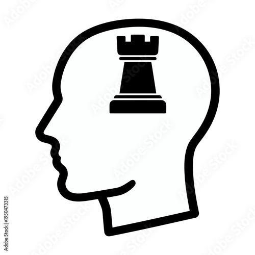 Vector silhouette of a human head with a chess piece inside symbolizing strategy