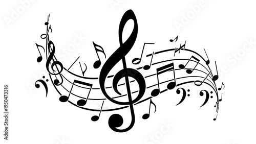 Musical Notes and Symbols on a Staff, Elegant Music Score Design