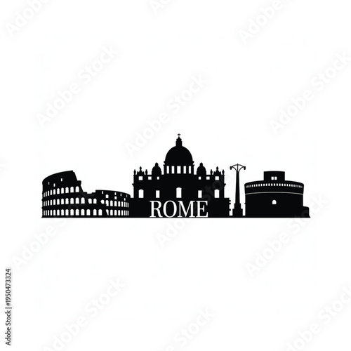 Silhouette of iconic roman landmarks including the colosseum and st peter s basilica