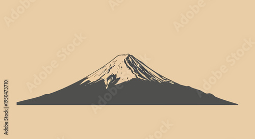 Iconic Mount Fuji Silhouette, Snow-Capped Volcano Peak, Japanese Landscape
