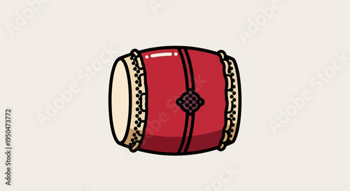 Japanese Taiko Drum Illustration - Red Traditional Percussion Instrument