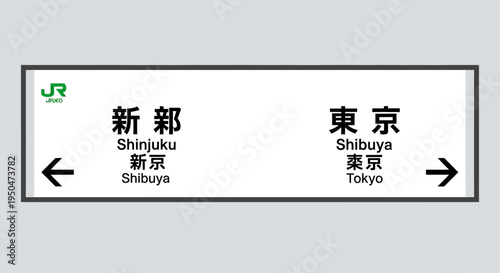 Japanese train station sign with directions to Shinjuku and Tokyo
