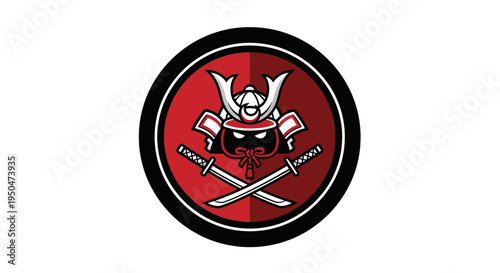 Samurai Warrior Emblem with Crossed Swords, Japanese Culture Icon