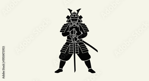 Samurai Warrior Silhouette with Sword, Japanese Warrior Icon
