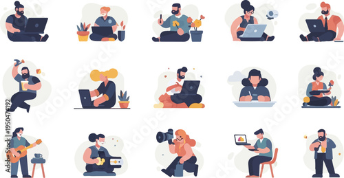 Diverse individuals engaged in various creative and work-related activities