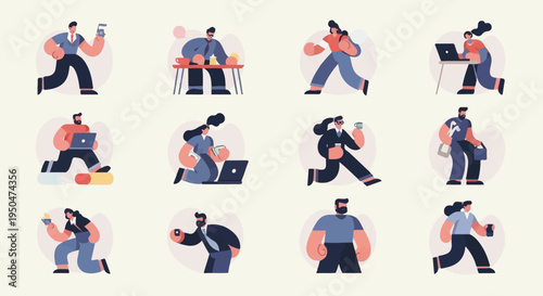 Diverse individuals engaged in work, communication, and daily activities