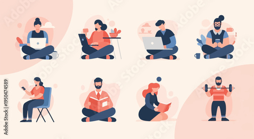 Diverse people engaged in various leisure and work activities