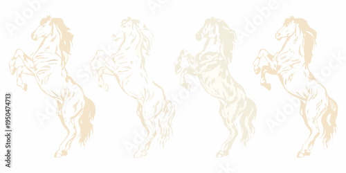 Four rearing horses depicted in a minimalist sketch like style