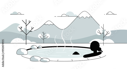 Relaxing hot spring bath with mountain view